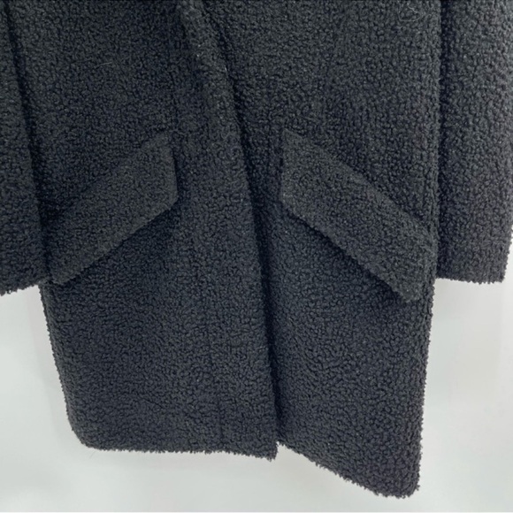 Maje black long Pointed Collar snap button teddy jacket Sherpa Coat size medium - Picture 3 of 12